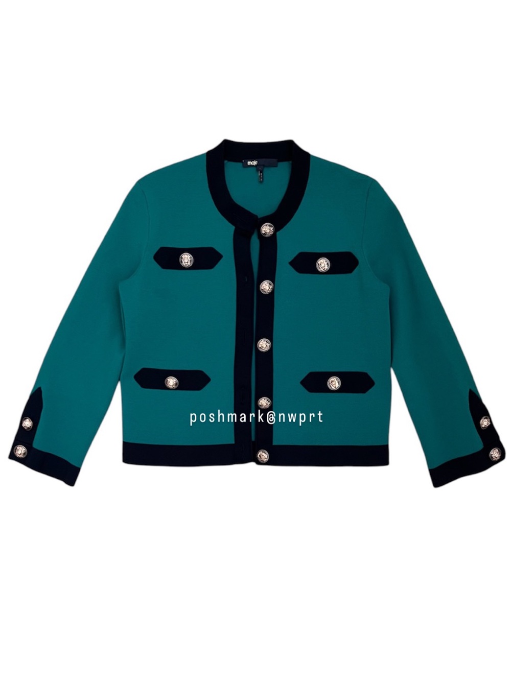 MAJE Mireille Military Cardigan Sweater Knit Jacket Green Black Gold 1 S Small - Picture 3 of 12